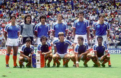 FOOT - COUPE DU MONDE 1986 - 1986 debout :amoros (manuel) bats (joel) ayache (william) battiston (patrick) bossis (max) fernandez (luis) accroupis :giresse (alain) platini (michel) stopyra (yannick) bellone (bruno) tigana (jean)