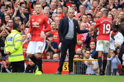 2016 - FOOT - PREMIER LEAGUE 24 September 2016 - Premier League - Manchester United v Leicester City - Jose Mourinho Manager of Manchester United looks on at Wayne Rooney as he replaces Marcus Rashford - Photo: Marc Atkins / Offside. EDITORIAL USE ONLY - any other use requires an additional license