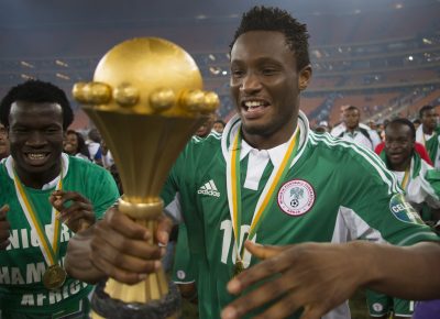 FOOT - COUPE D'AFRIQUE DES NATIONS - 2013 SOWETO, SOUTH AFRICA - FEBRUARY 10, John Obi Mikel from Nigeria celebrates winning the 2013 Orange African Cup of Nations Final match between Nigeria and Burkina Faso from the National Stadium on Februay 10, 2013 in Soweto, South Africa Photo by Manus van Dyk / Gallo Images