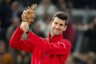 TENNIS - ATP MASTERS 1000 - 2016 08.05.2016, Caja Magica, Madrid, ESP, ATP Tour, Mutua Madrid Open, Finale, im Bild Serbian Novak Djokovic with the championship awards // during final of the Madrid Open of ATP World Tour at the Caja Magica in Madrid, Spain on 2016/05/08. EXPA Pictures © 2016, PhotoCredit: EXPA/ Alterphotos/ BorjaB.Hojas *****ATTENTION - OUT of ESP, SUI***** *** Local Caption *** FRANCE ONLY