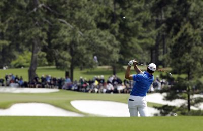 GOLF - PGA - MASTERS - 2016 Apr 10, 2016; Augusta, GA, USA; Jordan Spieth hits his second shot on the 2nd hole during the final round of the 2016 The Masters golf tournament at Augusta National Golf Club. Mandatory Credit: Rob Schumacher-USA TODAY Sports *** Local Caption ***