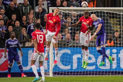FOOT - LIGUE EUROPA - 2017 (L-R) Frank Acheampong of RSC Anderlecht, Marcus Rashford of Manchester United, Zlatan Ibrahimovic of Manchester United, Paul Pogba of Manchester United, Bram Nuytinck of RSC Anderlechtduring the UEFA Europa League quarter final match between RSC Anderlecht and Manchester United on April 13, 2017 at Constant Vanden Stock Stadium in Brussels, Belgium.