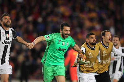 FOOT - LIGUE DES CHAMPIONS - 2017 19.04.2017, Camp Nou, Barcelona, ESP, UEFA CL, FC Barcelona vs Juventus Turin, Viertelfinale, Rueckspiel, im Bild The players of Juventus celebrate // The players of Juventus celebrate during the UEFA Champions League Quarterfinal, 2nd leg match between FC Barcelona and Juventus Turin at the Camp Nou in Barcelona, Spain on 2017/04/19. EXPA Pictures © 2017, PhotoCredit: EXPA/ Focus Images/ Stefano Gnech *****ATTENTION - for AUT, GER, FRA, ITA, SUI, POL, CRO, SLO only*****