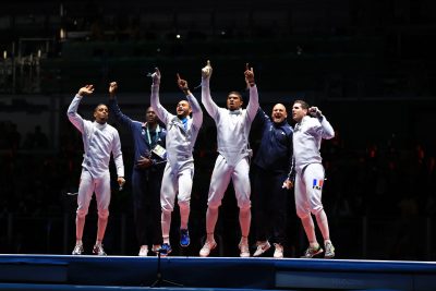 ESCRIME - JO 2016 - 2016 lucenay (jean michel) - (fra) - naejus (rudy) jerent (daniel) - (fra) - borel (yannick) - (fra) - obry (hugues) grumier (gauthier) - (fra) - *** Local Caption *** FINALE EPEE PAR EQUIPE HOMME FRANCK SEGUIN