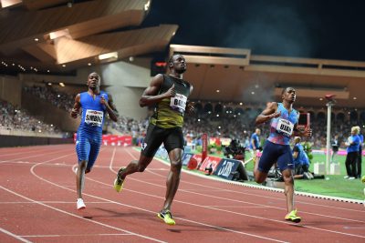 ATHLETISME - MEETING DE MONACO - LIGUE DE DIAMANT - 2017 simbine (akani) - (afs) - bolt (usain) - (jam) - ujah (chijindu) - (gbr) - *** Local Caption *** dernier 100 m de Bolt en meeting