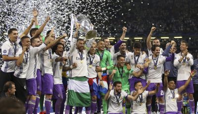 FOOT - LIGUE DES CHAMPIONS - 2017 03.06.2017, Principality Stadium, Cardiff, ENG, UEFA CL, Juventus Turin vs Real Madrid, Finale, im Bild Real Madrid celebrate winning // Real Madrid celebrate winning during the UEFA Champions League Final match between Juventus Turin and Real Madrid at the Principality Stadium in Cardiff, Wales on 2017/06/03. EXPA Pictures © 2017, PhotoCredit: EXPA/ Focus Images/ Mike Griffiths *****ATTENTION - for AUT, GER, FRA, ITA, SUI, POL, CRO, SLO only***** ONLY AT, DE, FR, IT, CH, PL, HR, SI