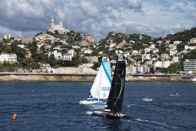VOILE - MOD 70 - 2012 MARSEILLE,FRANCE, SEPTEMBER 29TH 2012 : Spindrift racing (MOD70) skippered by Yann Guichard from France, during the Marseille City Races of the MOD70 European Tour.