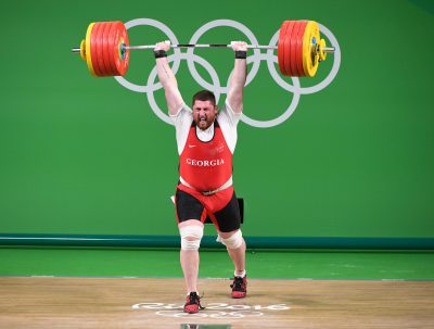 HALTEROPHILIE - JO RIO 2016 - 2016 Aug 16, 2016; Rio de Janeiro, Brazil; Lasha Talakhadze (GEO) during the men's 105kg weightlifting competition in the Rio 2016 Summer Olympic Games at Rio Centro - Pavilion 2. Mandatory Credit: John David Mercer-USA TODAY Sports